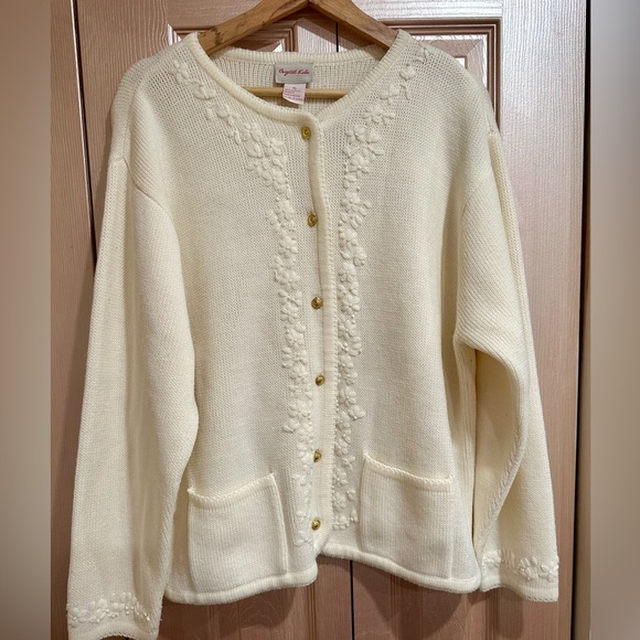 Krystal Kobe Cream and Gold Button Up Cardigan with Front Pockets - Picture 1 of 7